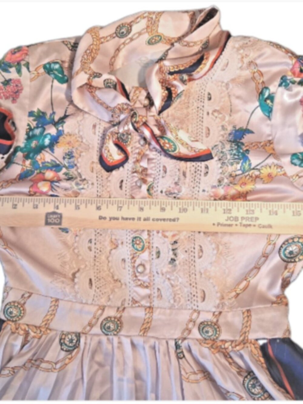 NWOT Retro Baroque Chain Print Pleated Midi Dress Pink - Picture 15 of 16